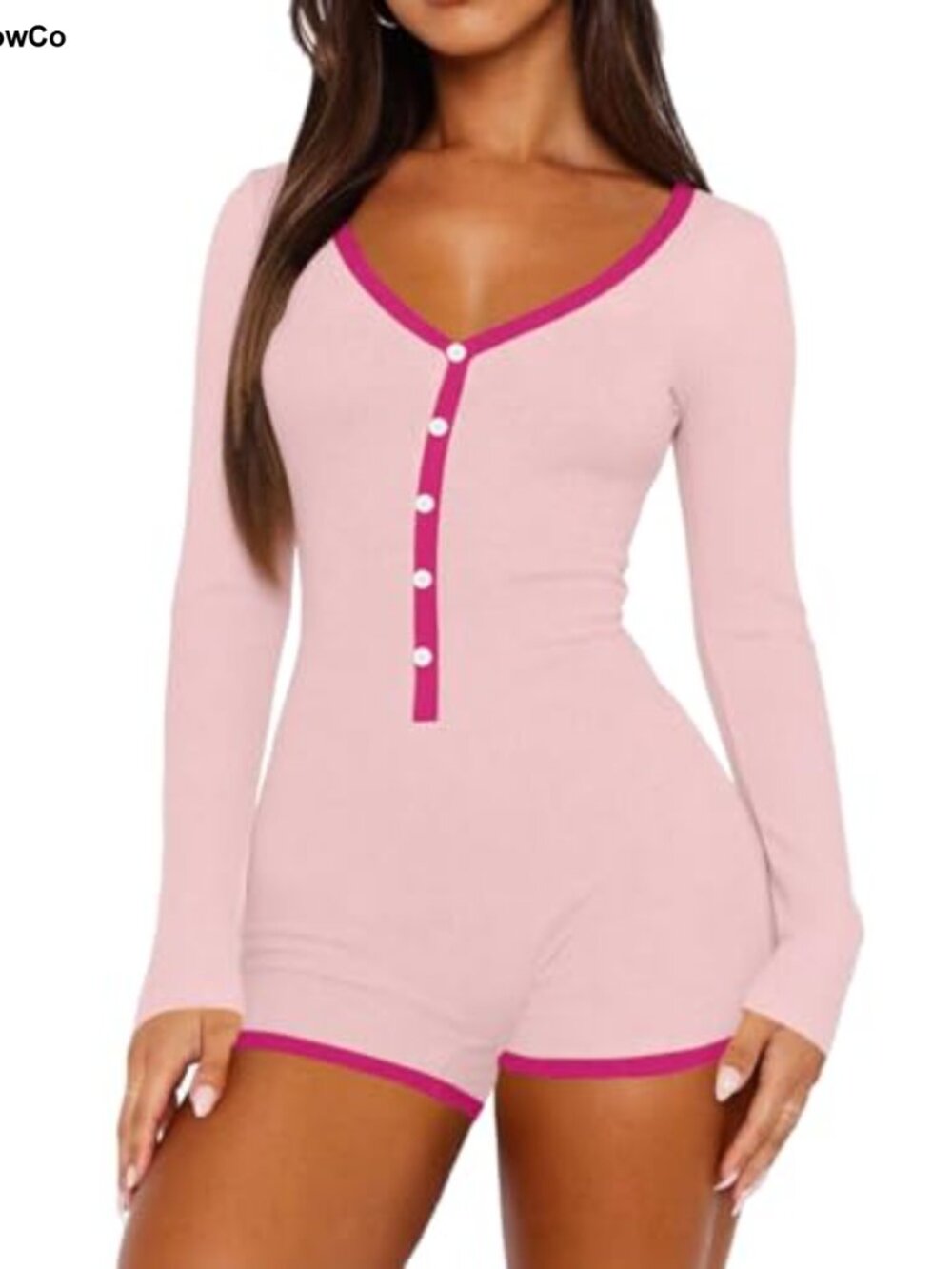 INFITTY Womens Long Sleeve Knitted Button Romper Unitard